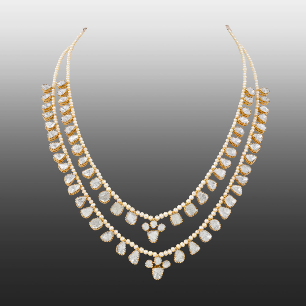 Twin-Line Polki Rani Haar with Pearl Accents in Open Setting